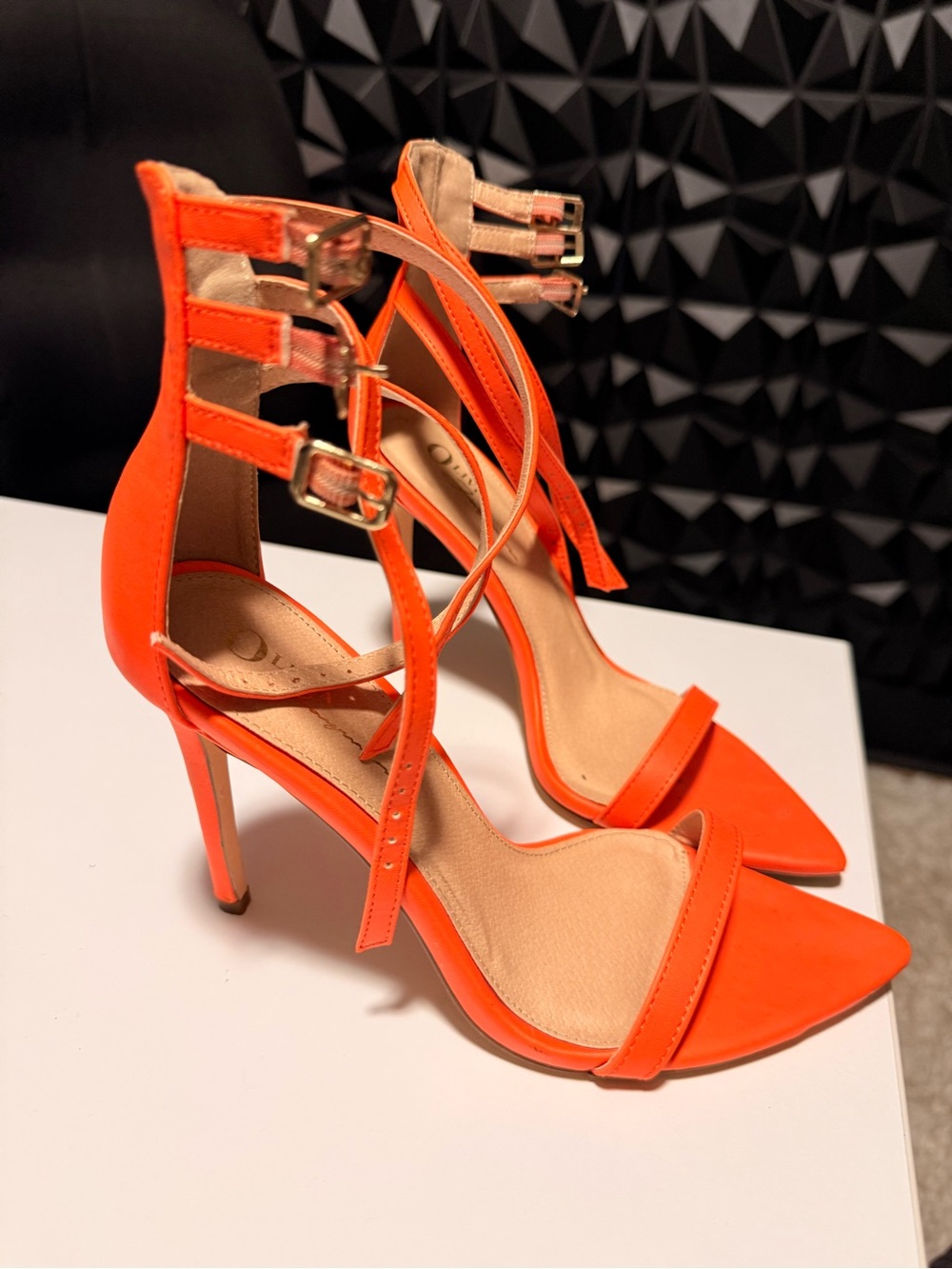 Orange Strappy High Heel Sandals - Women